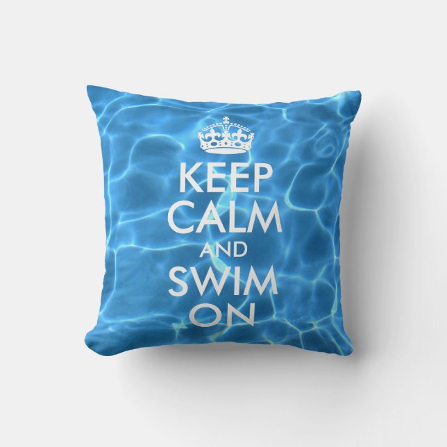 Blauw Zwembadwater Keep Calm and Swim On Kussen (Voorkant)