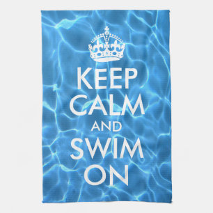 Blauw Zwembadwater Keep Calm and Swim On Theedoek