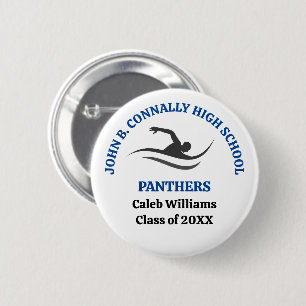 Blauw Zwemteam Gepersonaliseerde Zwemmer Ronde Button 5,7 Cm