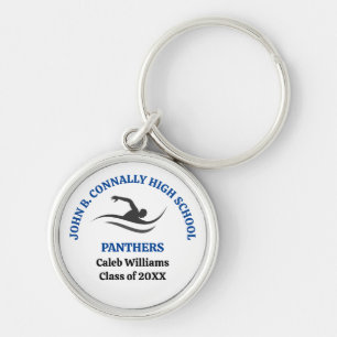 Blauw Zwemteam Gepersonaliseerde Zwemmer Sleutelhanger
