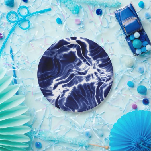 Blauw zwieppatroon papieren bordje (Feest)