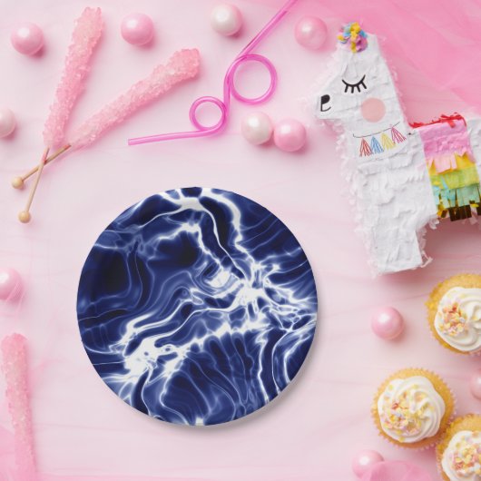 Blauw zwieppatroon papieren bordje (Feest)