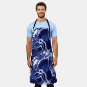 Blauw zwieppatroon schort (Gedragen)