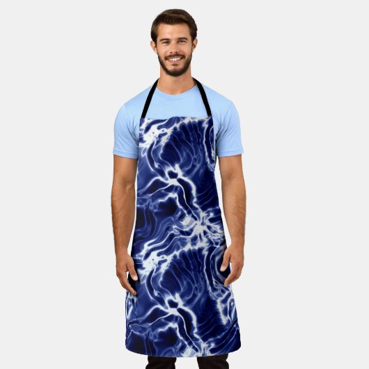 Blauw zwieppatroon schort (Gedragen)