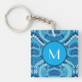 Blauwachtig - Gevederde Paisley Sleutelhanger (Voorkant)