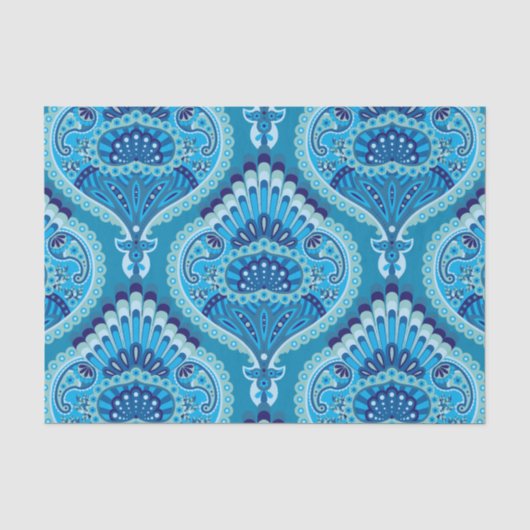 Blauwachtig - Gevederde Paisley Tissuepapier (Voorkant)