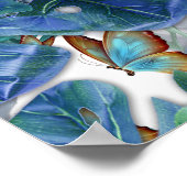 Blauwachtig Turquoise Monstera Bladeren & Vlinders Poster (Hoek)