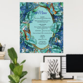 Blauwachtig Turquoise Monstera Bladeren & Vlinders Poster (Thuiskantoor)