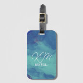 BlauwbagageMarkering Monogrammed Waterverf Blauw Bagagelabel (Voorkant (verticaal))