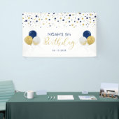 Blauwballon en gouden ballon, vijfde kind, geboort spandoek (Beurs)