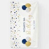 Blauwballon en gouden ballon, vijfde kind, geboort spandoek (Verticaal)