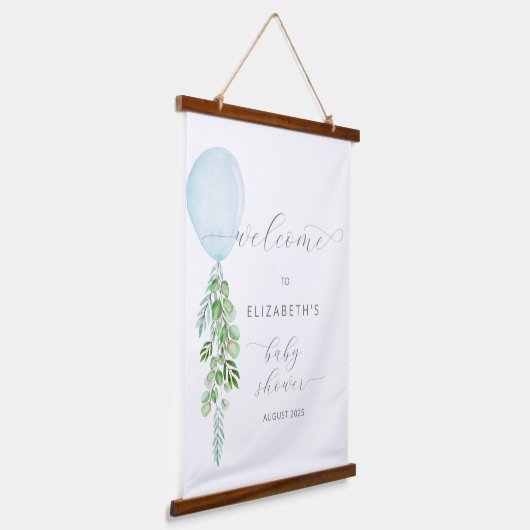 Blauwballonvaarder Baby shower Hangend Wandkleed (Gebogen)