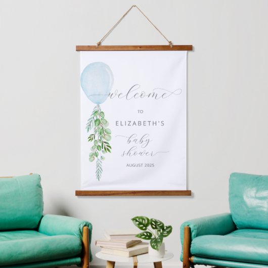 Blauwballonvaarder Baby shower Hangend Wandkleed (Woonkamer)