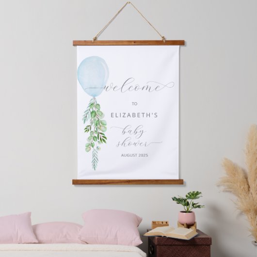 Blauwballonvaarder Baby shower Hangend Wandkleed (Slaapkamer)