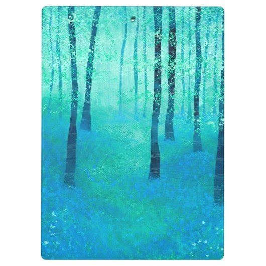 Blauwbellen in een bos bos landschap schilderen klembord (Achterkant)