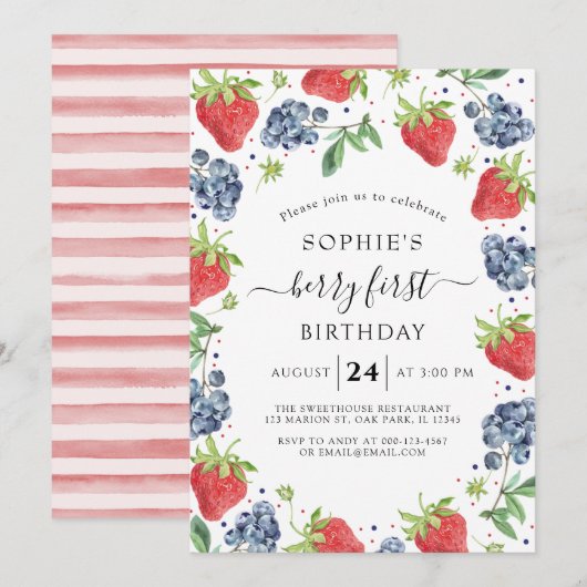 Blauwbes aardbeienbessen en zoete Berry, eerste ve Kaart (Voorkant / Achterkant)