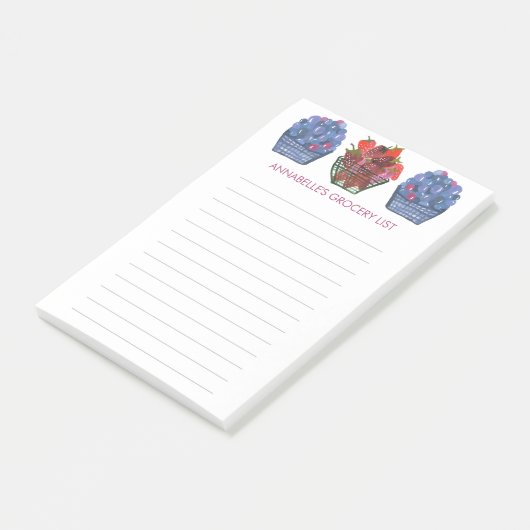 Blauwbes aardbeienmandjes — boodschappenlijstje post-it® notes (Schuin)