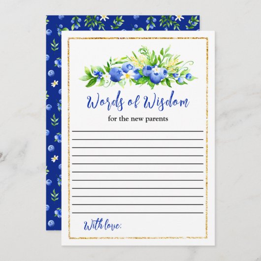 Blauwbes Baby shower Wisdom Kaart (Voorkant / Achterkant)