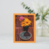 Blauwbes en bloemen briefkaart (Staand voorkant)