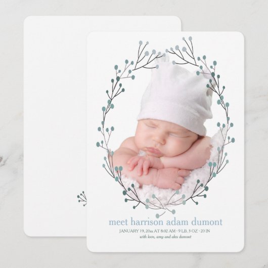 Blauwbes Foto geboorteaankondiging Aankondiging (Voorkant / Achterkant)