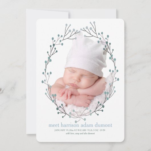 Blauwbes Foto geboorteaankondiging Aankondiging (Voorkant)