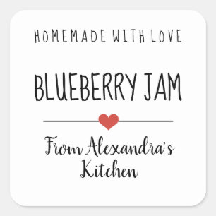 Blauwbes jam white homemade met liefde vierkante sticker