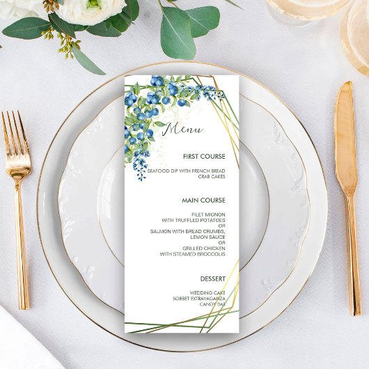 Blauwbes met Faux Gold Foil Lijst Rustic Wedding Menu