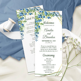 Blauwbes met Faux Gold Foil Lijst Rustic Wedding Programmakaart