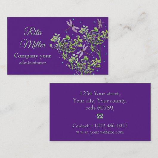 Blauwbes met libellen visitekaartje (Voorkant / Achterkant)