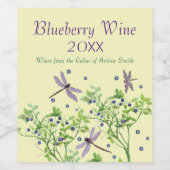 Blauwbes met libellen wijn etiket (Enkel label)