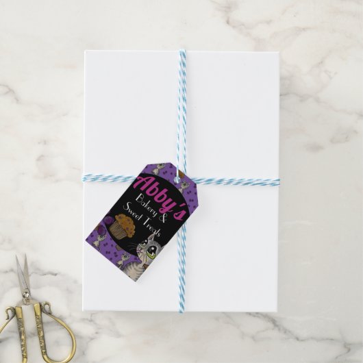 Blauwbes Muffin Bloop Cat Aangepaste bakkerij Cadeaulabel (Met Touw)