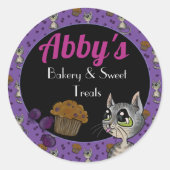 Blauwbes Muffin Bloop Cat Aangepaste bakkerij Ronde Sticker (Voorkant)