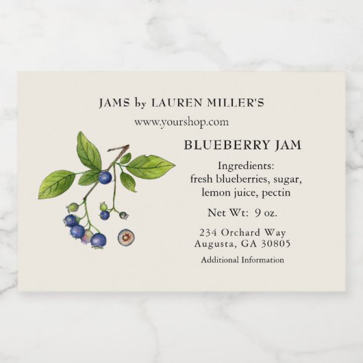 Blauwbeser Jam Etiket met ingrediëntenlijst (Enkel label)