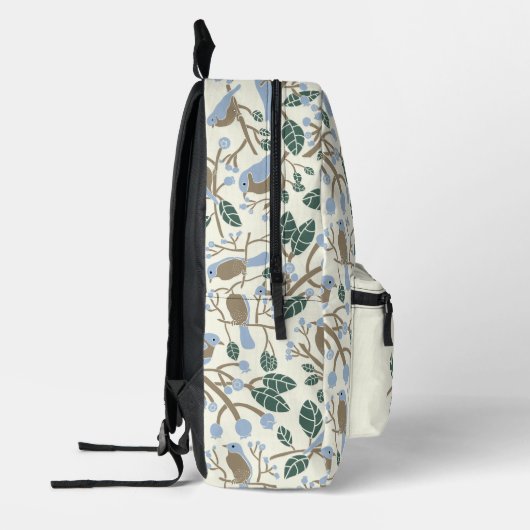 Blauwbessen en Blauwvogels Licht Blauw, bruin, crè Bedrukte Rugzak (Links)