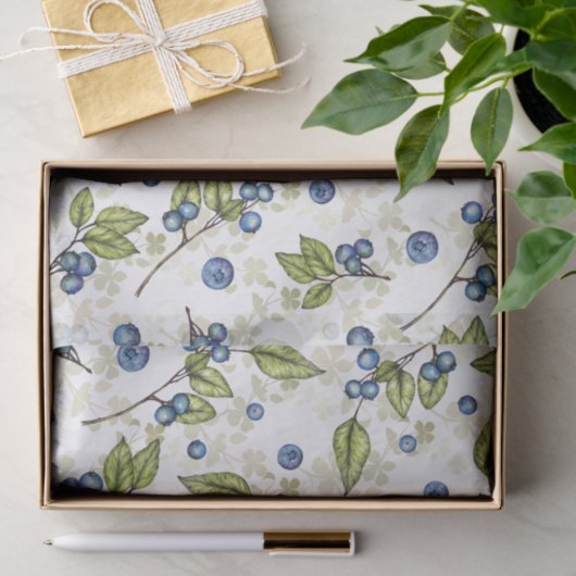 Blauwbessen en bloesems tissuepapier (Geschenk)