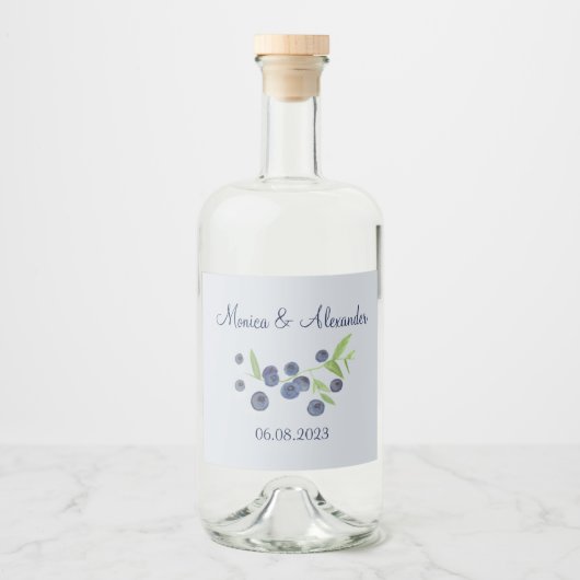 Blauwbessen en bosbessen eten zomerbruiloft likeurfles etiket (Voorkant)