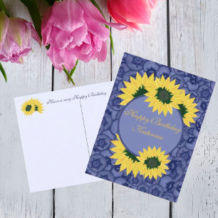 Blauwbessen en zonnebloemen. Happy Birthday Holida Briefkaart