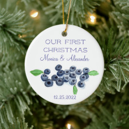 Blauwbessen met blauwe bosbessen met kerstfeest keramisch ornament