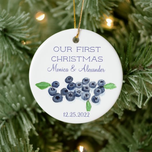 Blauwbessen met blauwe bosbessen met kerstfeest keramisch ornament (Boom)