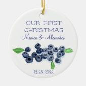 Blauwbessen met blauwe bosbessen met kerstfeest keramisch ornament (Voorkant)