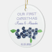 Blauwbessen met blauwe bosbessen met kerstfeest keramisch ornament (Links)