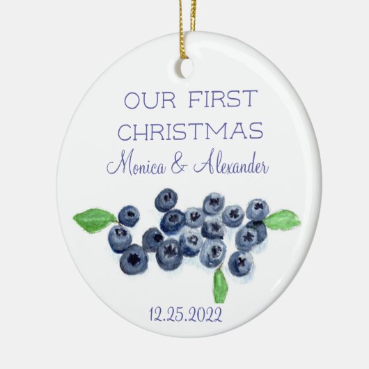 Blauwbessen met blauwe bosbessen met kerstfeest keramisch ornament (Links)