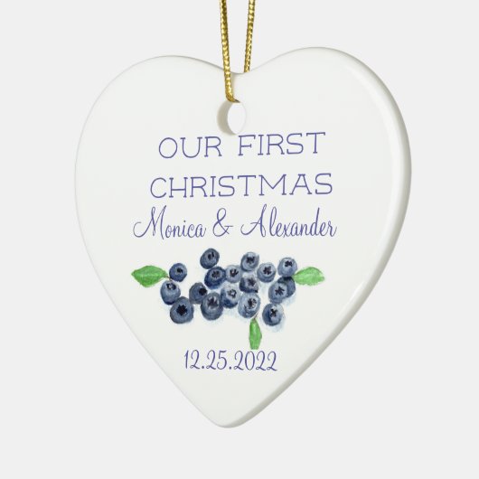 Blauwbessen met blauwe bosbessen met kerstfeest keramisch ornament (Links)