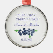 Blauwbessen met blauwe bosbessen met kerstfeest metalen ornament (Voorkant)