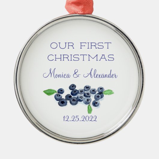 Blauwbessen met blauwe bosbessen met kerstfeest metalen ornament (Voorkant)