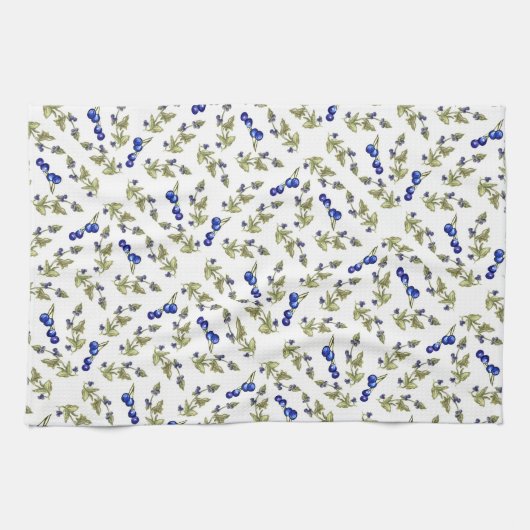 Blauwbessen met witte bladeren theedoek (Horizontaal)