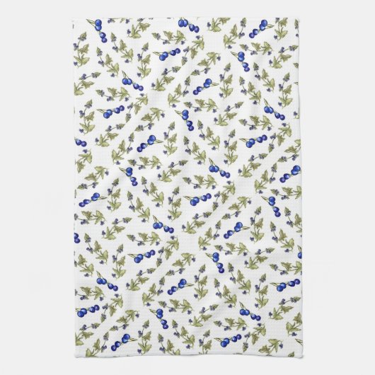 Blauwbessen met witte bladeren theedoek (Verticaal)