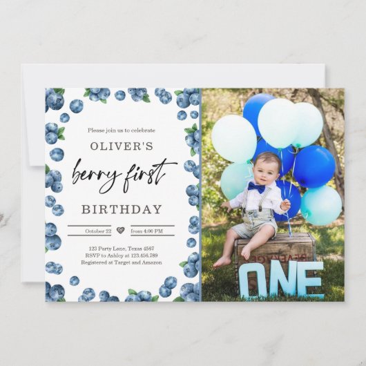 Blauwbessen op de eerste dag van de geboorte kaart (Voorkant)