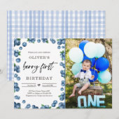 Blauwbessen op de eerste dag van de geboorte kaart (Voorkant / Achterkant)