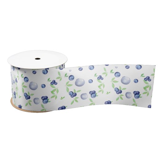 Blauwbessen Pattern Satin Ribbon Satijnen Lint (Spoel)